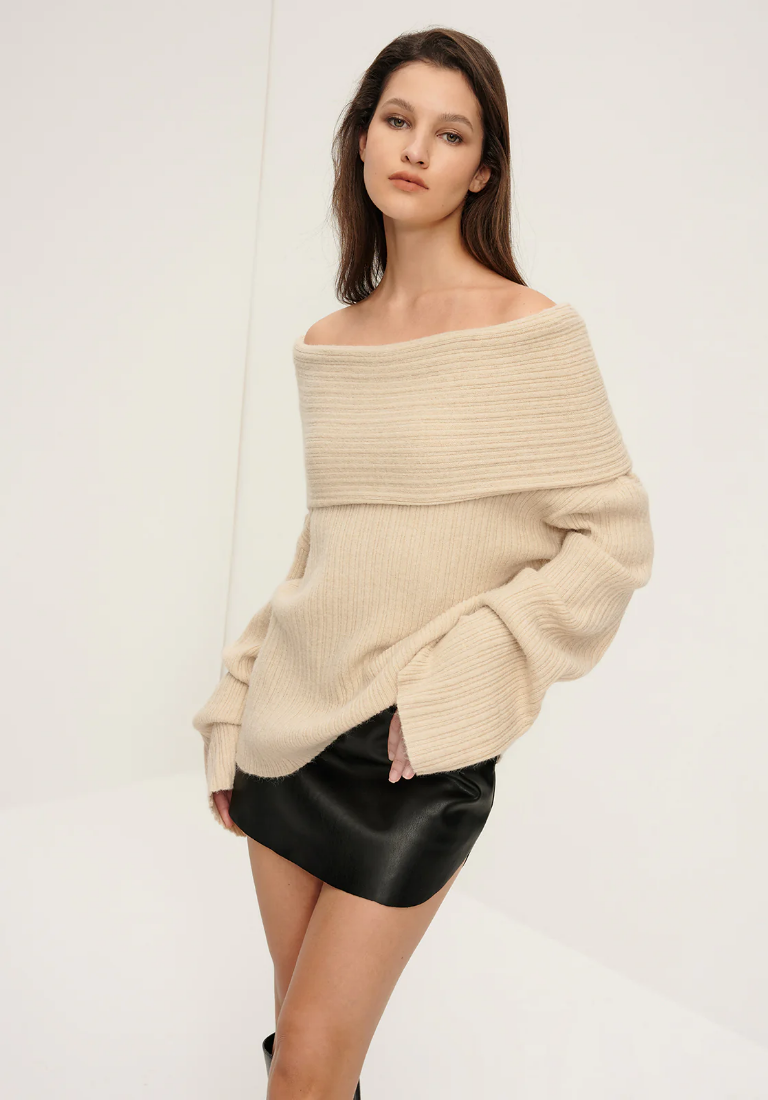 Ribbed Off-Shoulder Sweater